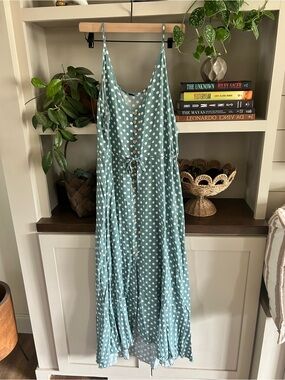 Polka Dot Sage Green Maxi Dress with Buttons
